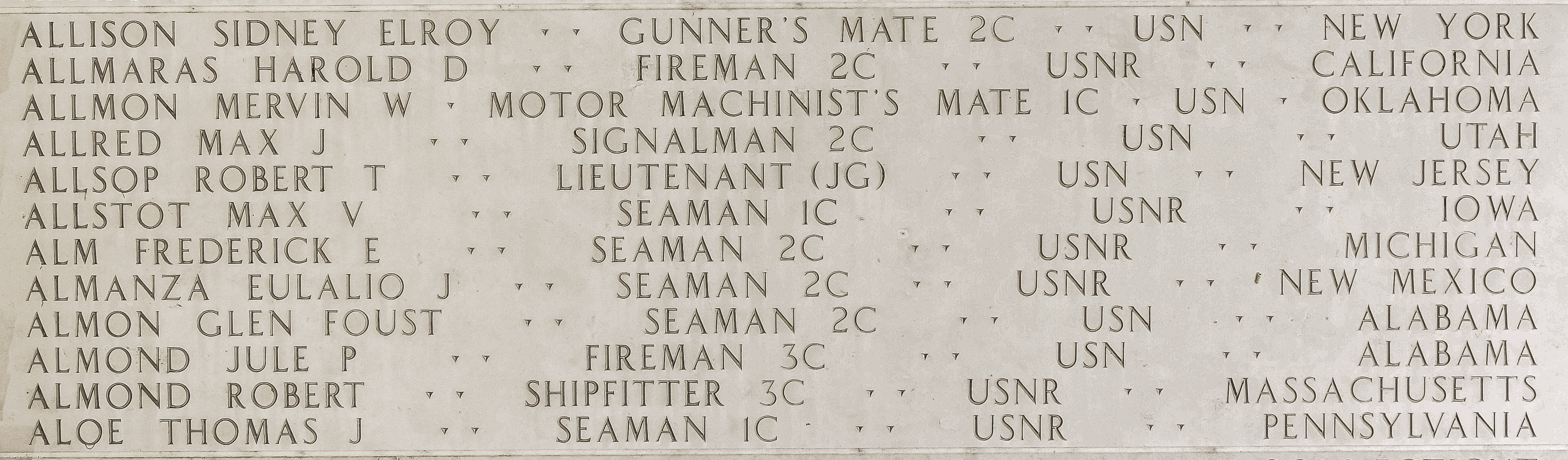 Sidney Elroy Allison, Gunner's Mate Second Class